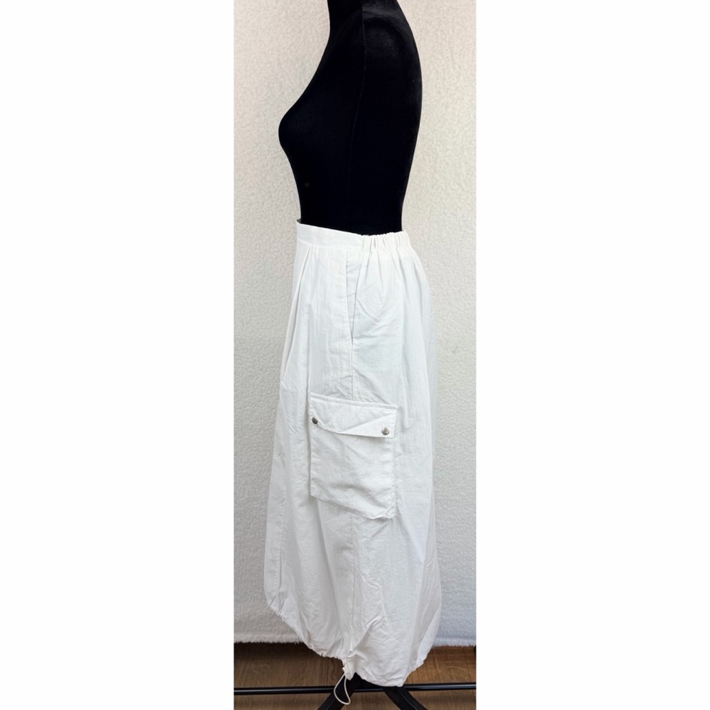 FM2050 • White Cargo Style High-Waisted Maxi Skirt with Drawstring Hem, S - Picture 6 of 14